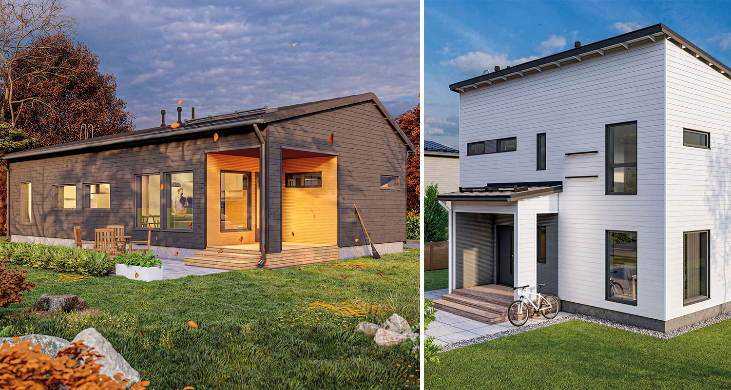 Ruskea ja valkoinen Ainoakoti Fiksu-malliston talomalli