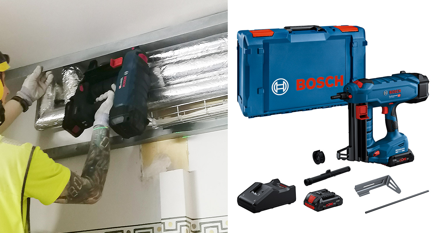 Testissä rakennusalan ammattilaisella työkohteessa betoninaulain Bosch GNB 18V-40 2x4,0Ah XL-Boxx, tuotetta myy K-Rauta.