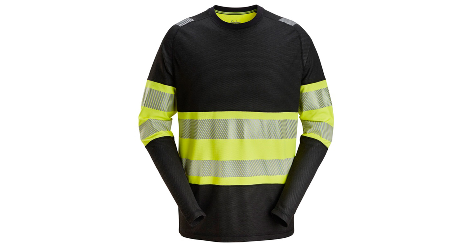 Kuvassa paita Snickers 2430-0466 Hi-Vis sininen-keltainen, joka löytyy K-Raudan valikoimista.