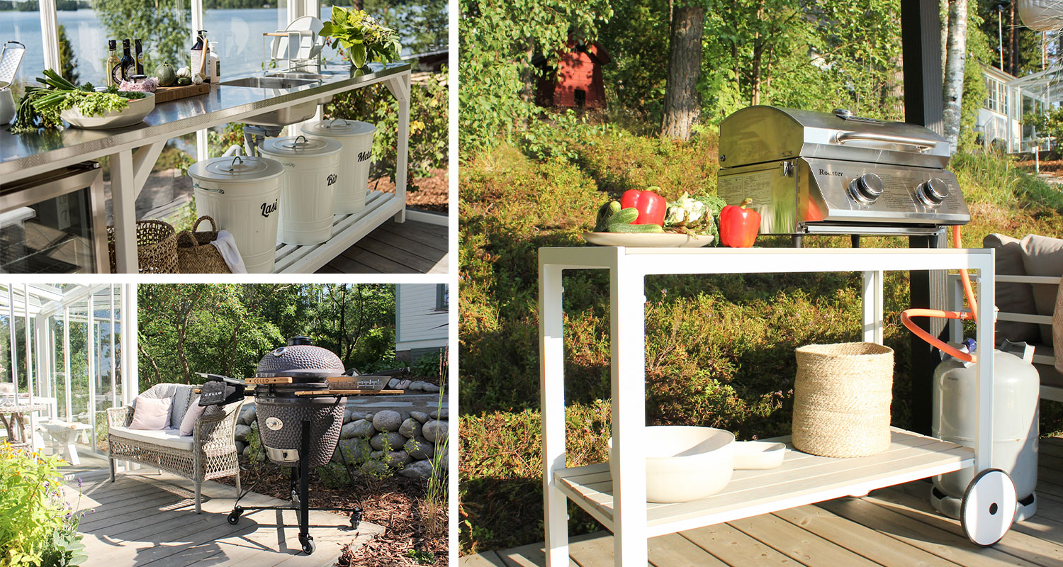 K-Raudan sekä Huvila & Huussin remontoima pitsihuvilan mökkipiha ja upea kesäkettiö sekä kaksi erilaista Cello-grilliä: Cello Kamado ja Cello Roaster 2