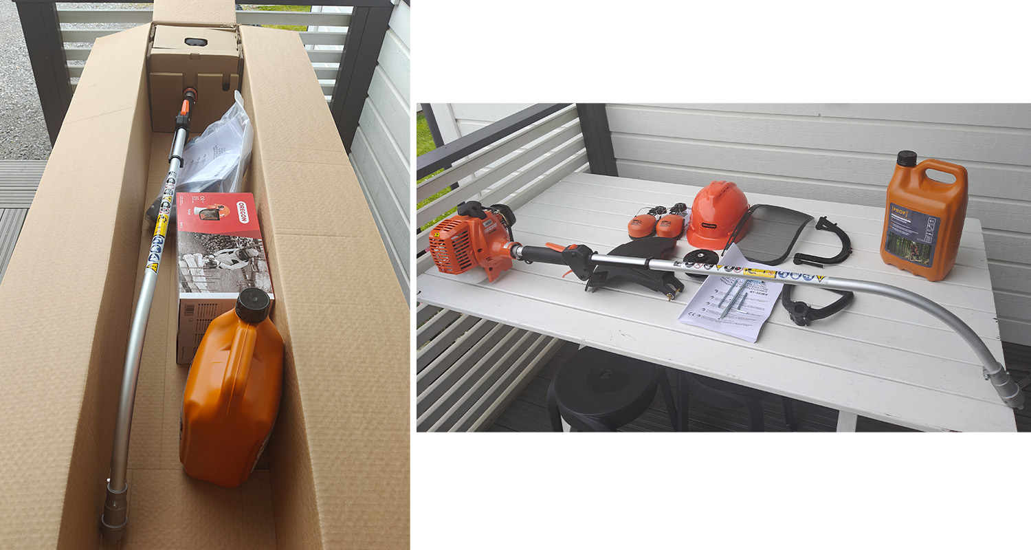 tuotetesti-trimmeri-echo-gt-222ES-ja-kyparasetti-oregon-krauta-ak-pakkaus