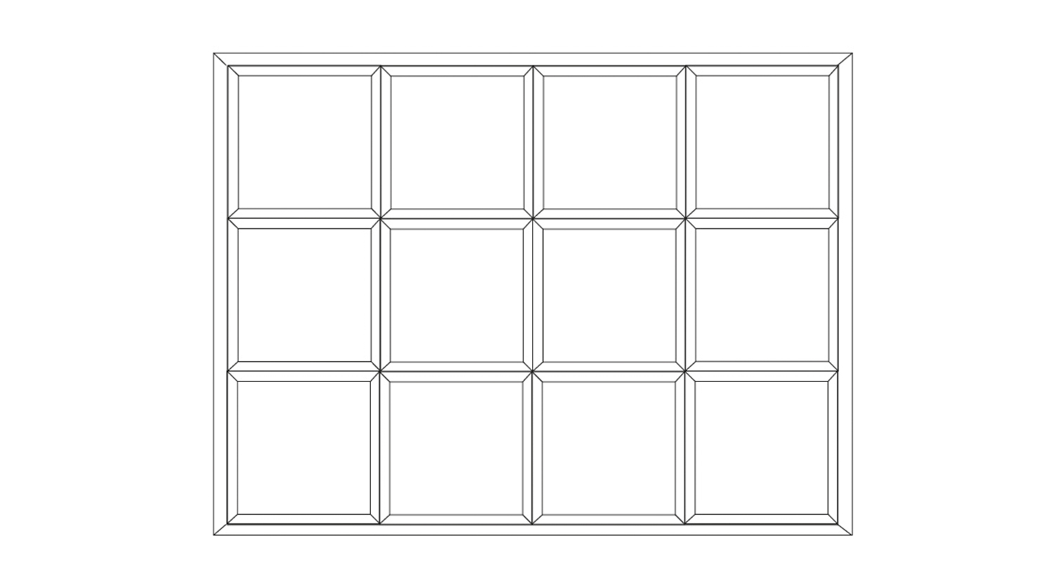 4×4 valkoinen ruudukko ohuilla mustilla viivoilla ja paksulla ulkokehällä