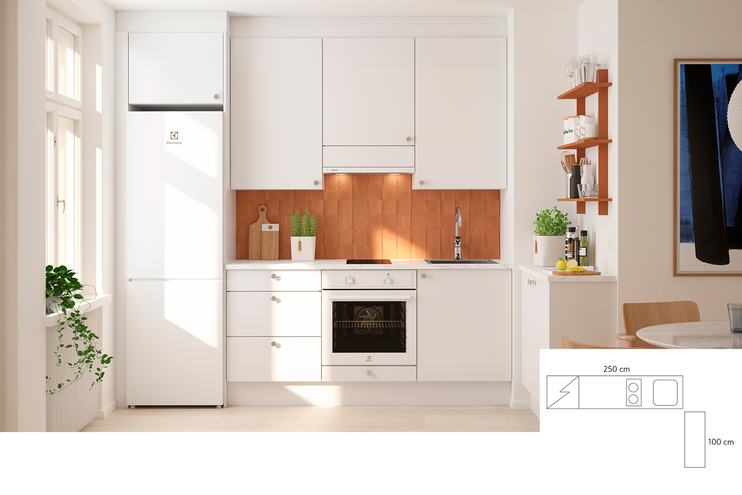 Cello-keittiöiden mallistot, kuvassa Nisula ovimallillinen keittiö. Cello-keittiöitä myy K-Rauta. 