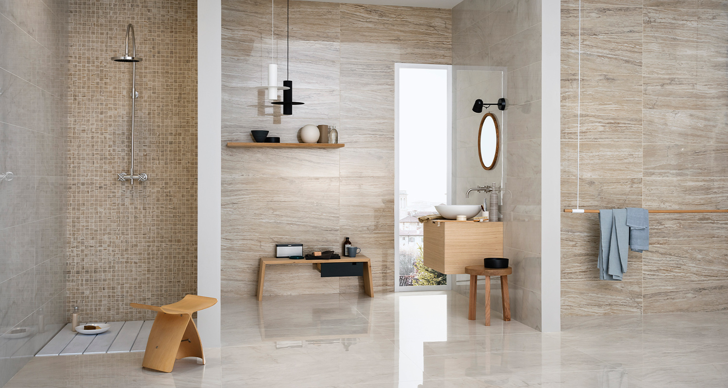 Kuvassa Marazzin lattialaatta Travertino.