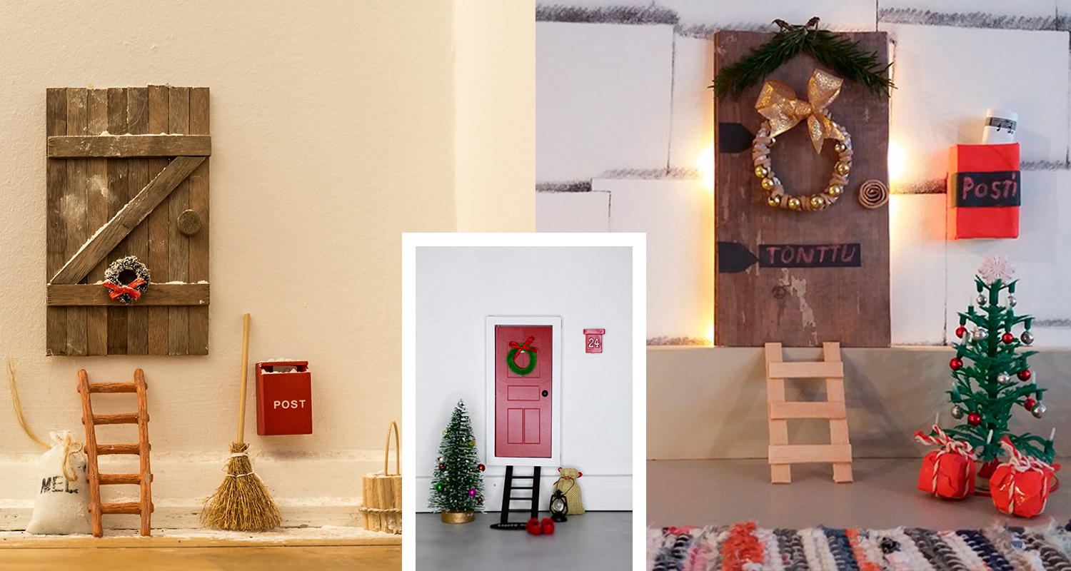 Tonttuovi valmiina kolmessa eri kodissa. Kaikissa tonttuovissa on tikapuut, tonttuovi sekä postilaatikko.