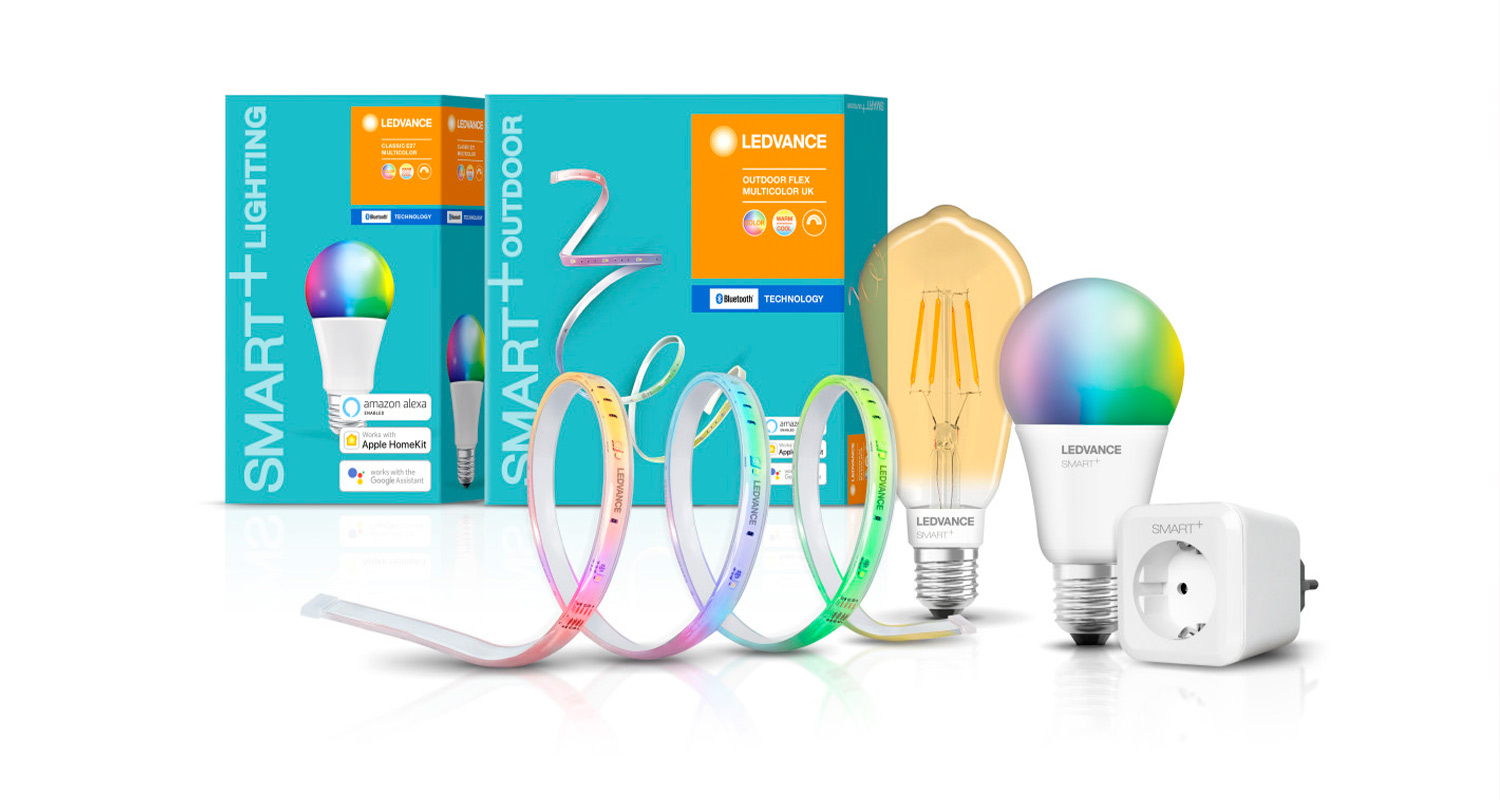 LEDVANCE SMART+ WiFi -tuotteita, joiden avulla toteutettu kodin älyvalaistus.