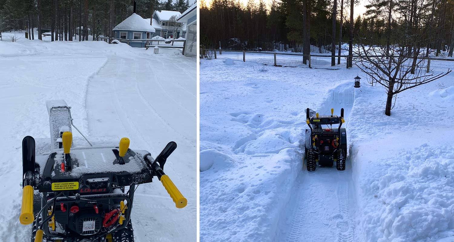 FXA-lumilinko töissä lumihommissa kevyellä lumella ja paksulla hangella