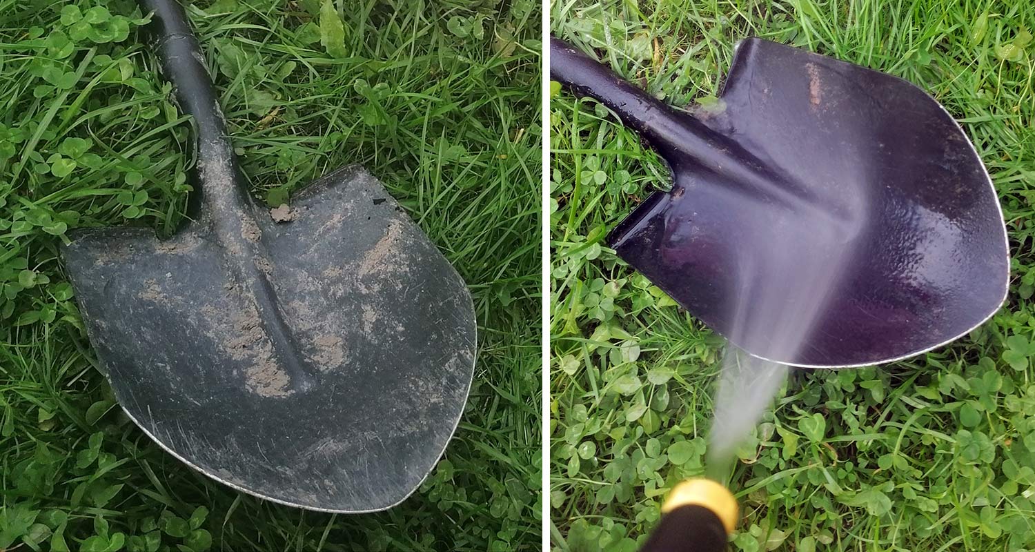 likaisen lapion pesu Kärcherin matalapainepesurilla