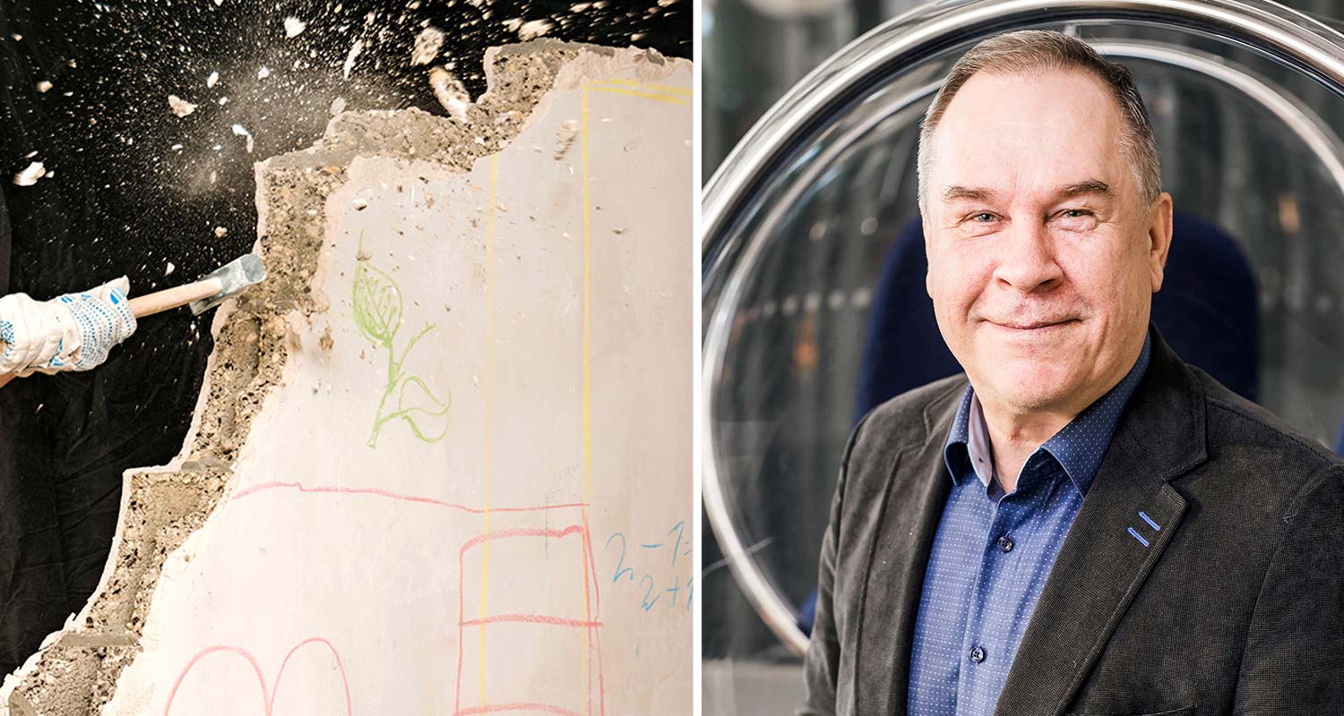 seinän purkaminen käynnissä ja Kimmo Halinen