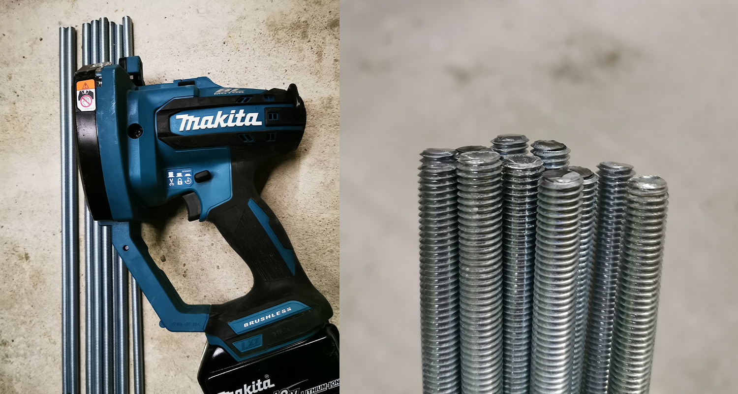 Makitan kierretankoleikkuri ja leikatut tangot