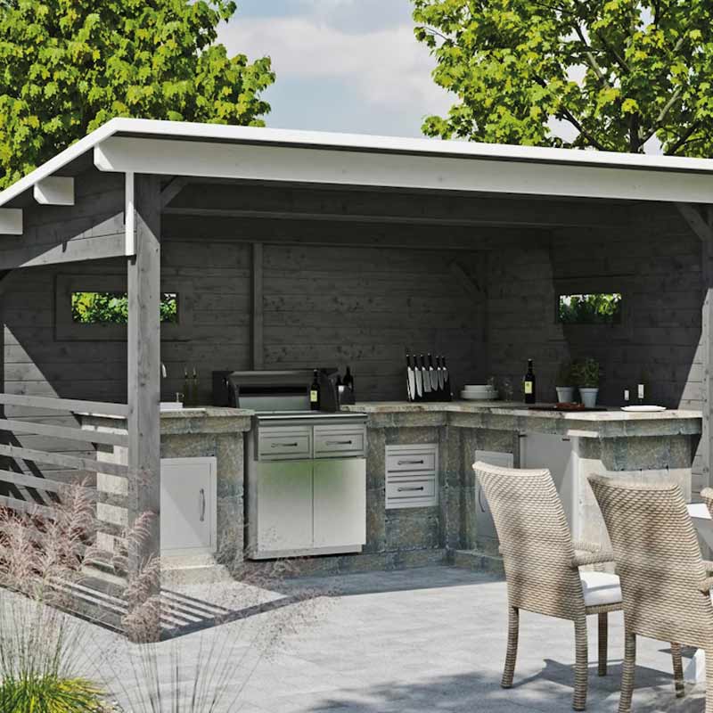 K-Raudan Cello-grilli sekä Cello-puutarhakalusteet terassilla.