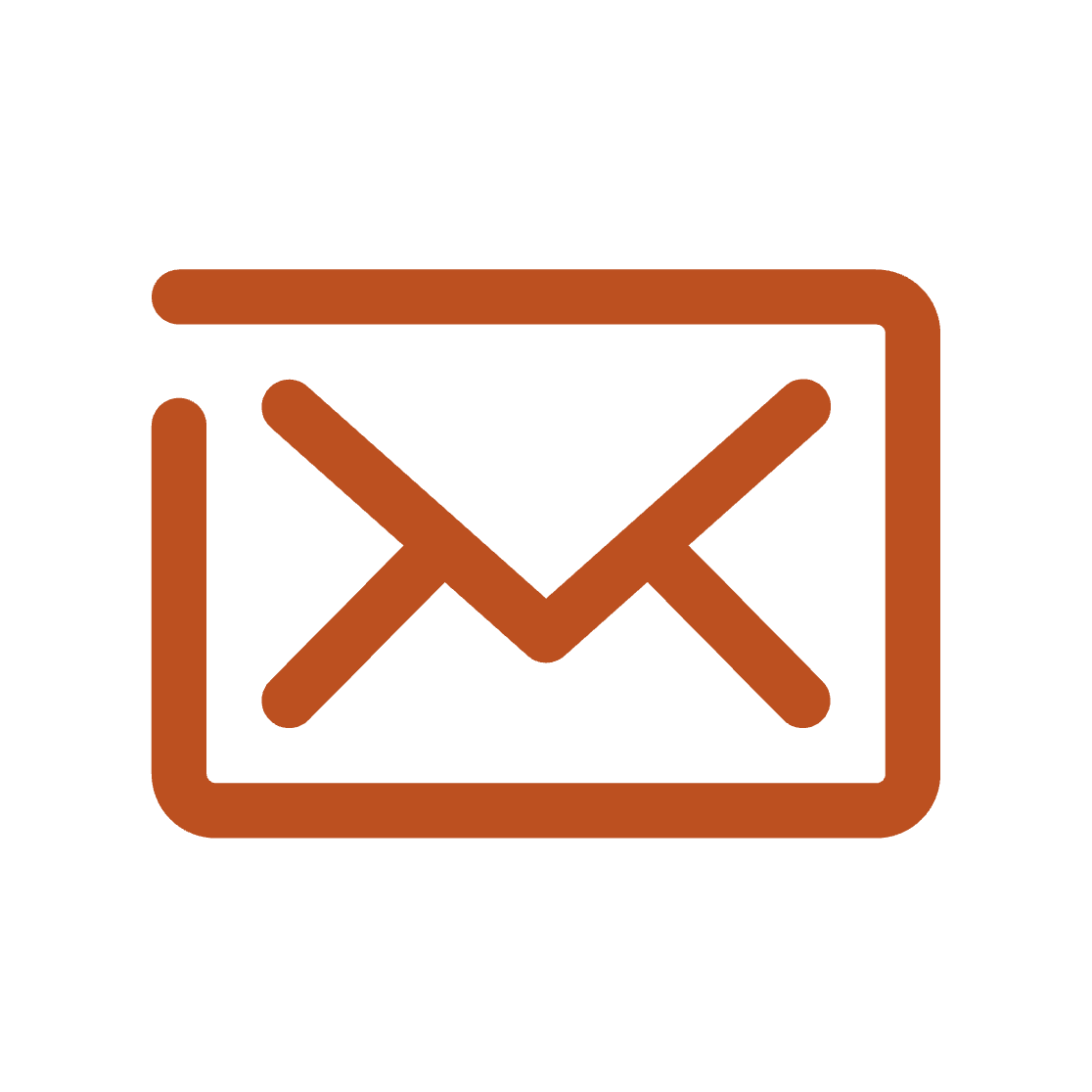 Oranssi tyylitelty kirjekuori-ikoni valkoisella taustalla.