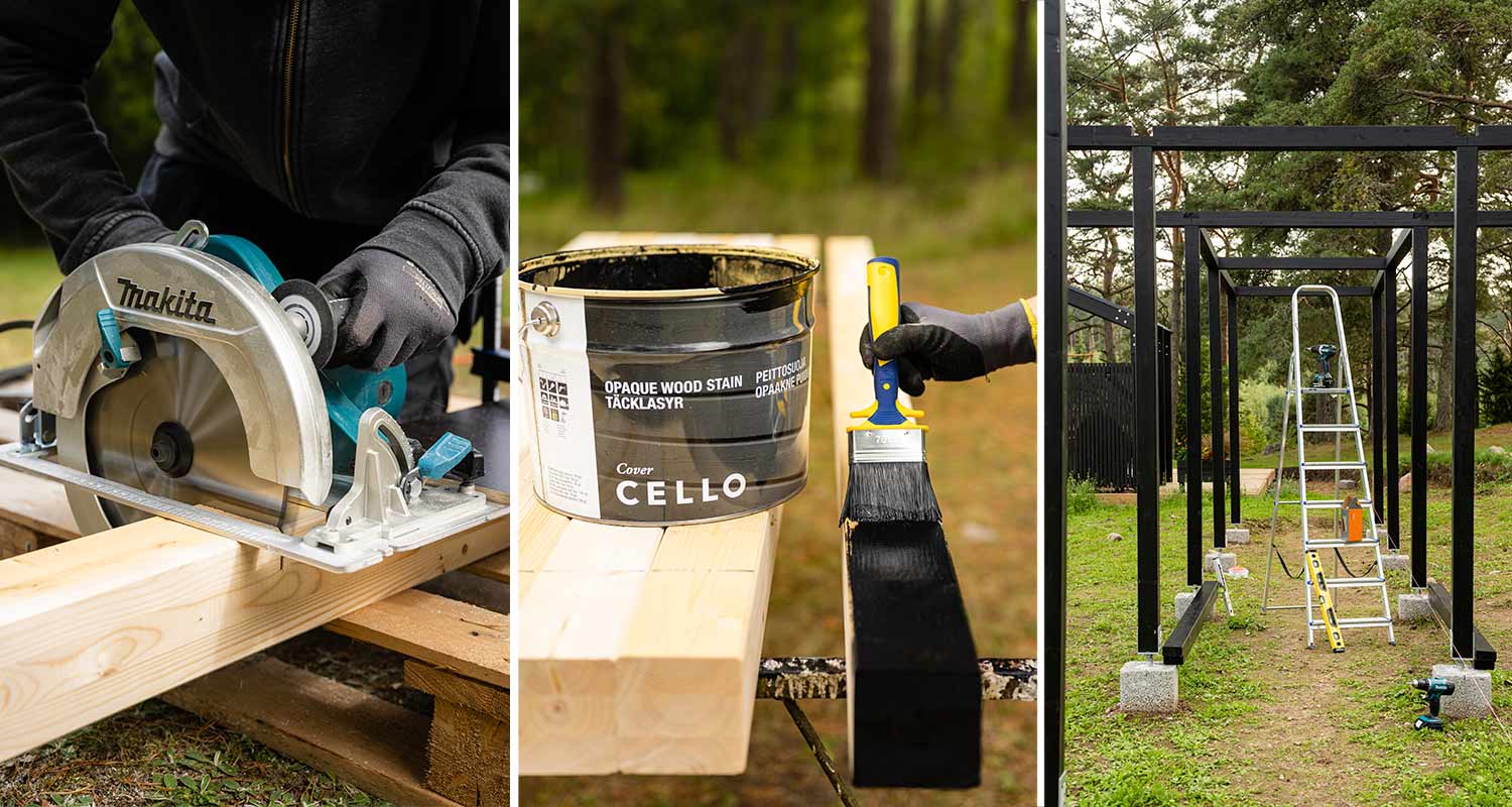 Juoksupergolan rungon rakentaminen käynnissä