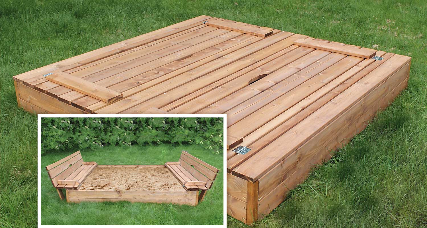 Hiekkalaatikko istuimilla, jotka taittuvat kanneksi, hiekkalaatikot K-Raudasta