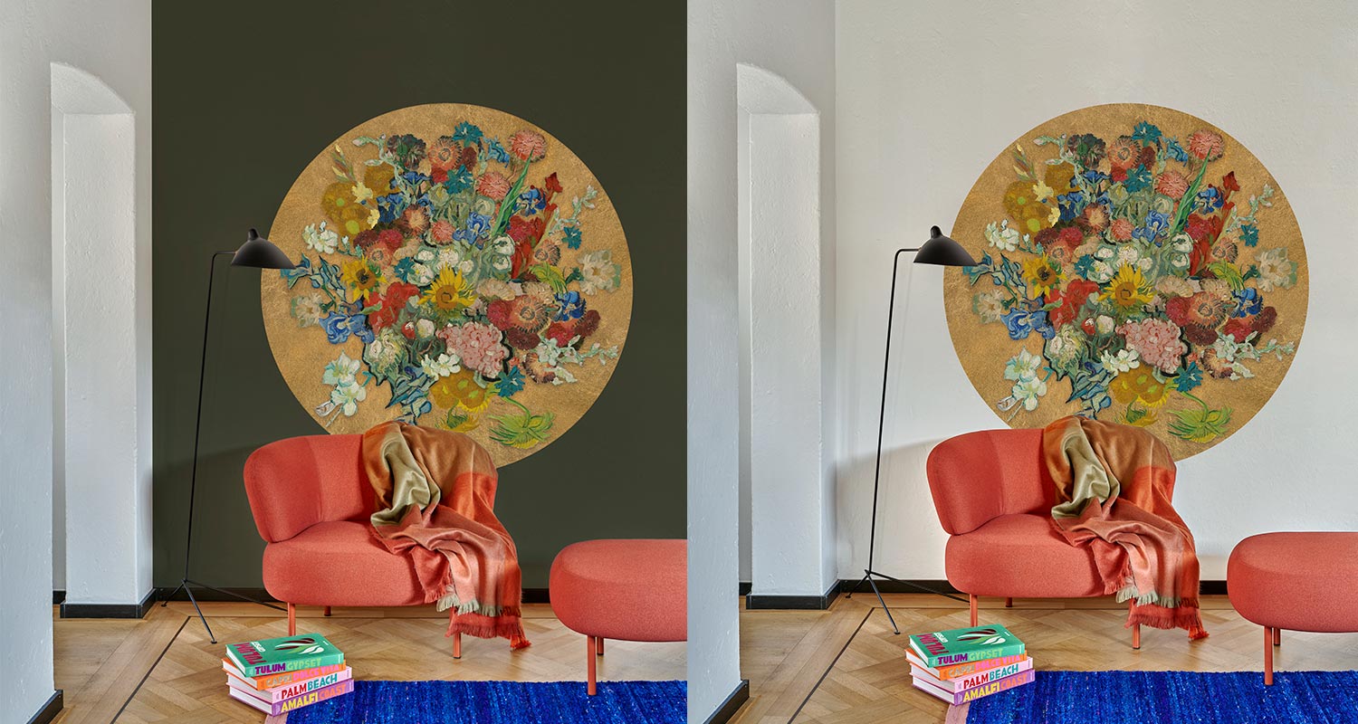 Kuvatapetti BN Van Gogh 3 5028604 DX sekä valoisella taustalla oleva kuvatapetti BN Van Gogh 3 5028601, halkaisija 145 cm, myynnissä K-Raudassa