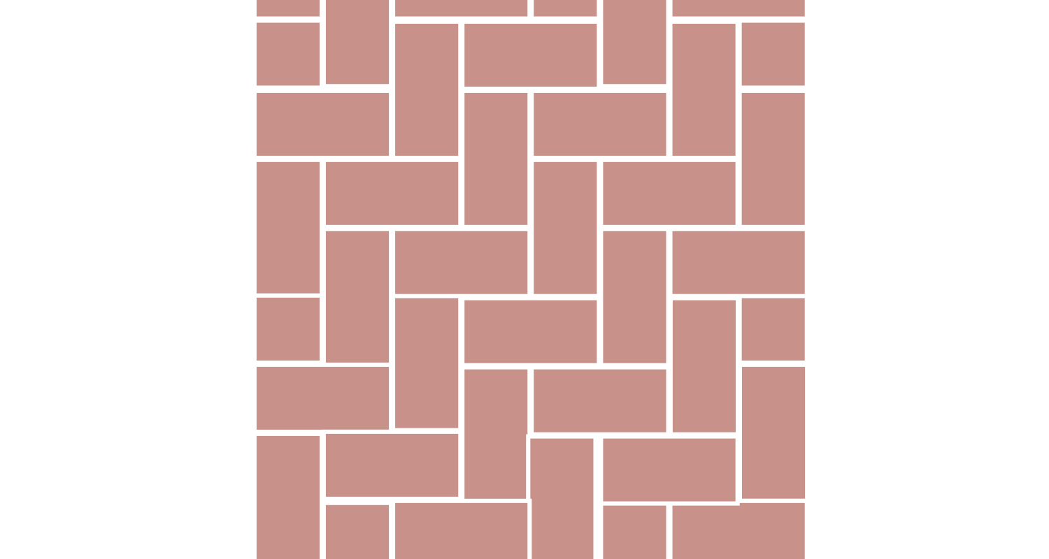 Valkoisin saumoin erottuvat vaaleanpunaruskeat laatat koriladonnassa.