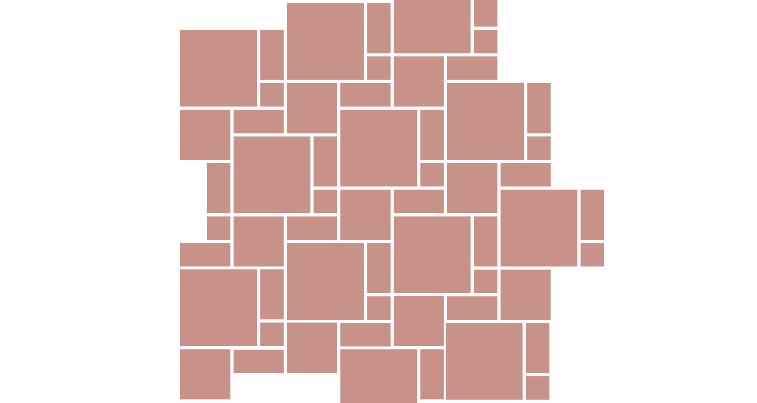Valkoisella taustalla roosansävyinen suorakulmiomosaikki valkoisilla raoilla.