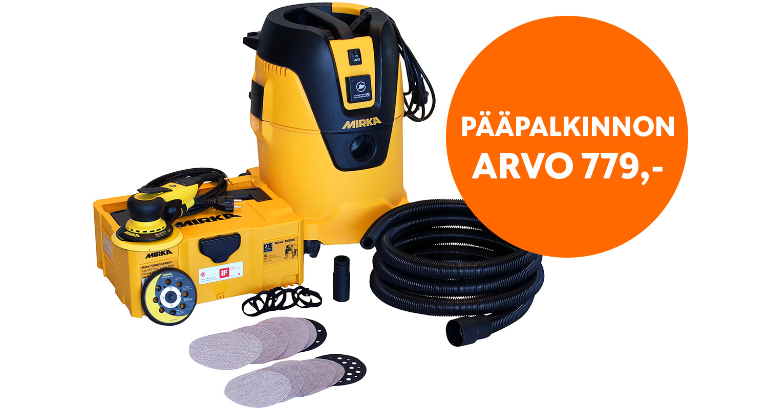 K-Raudan hiomakilpailun pääpalkintona hiomakonepaketti Mirka Deros KIT1602CDMFI