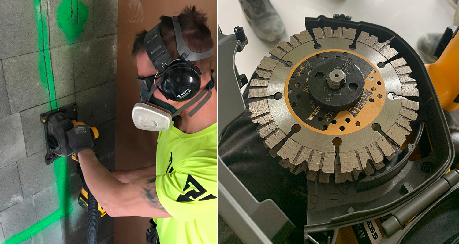 Akkuroilokone Dewalt käytössä työmaalla