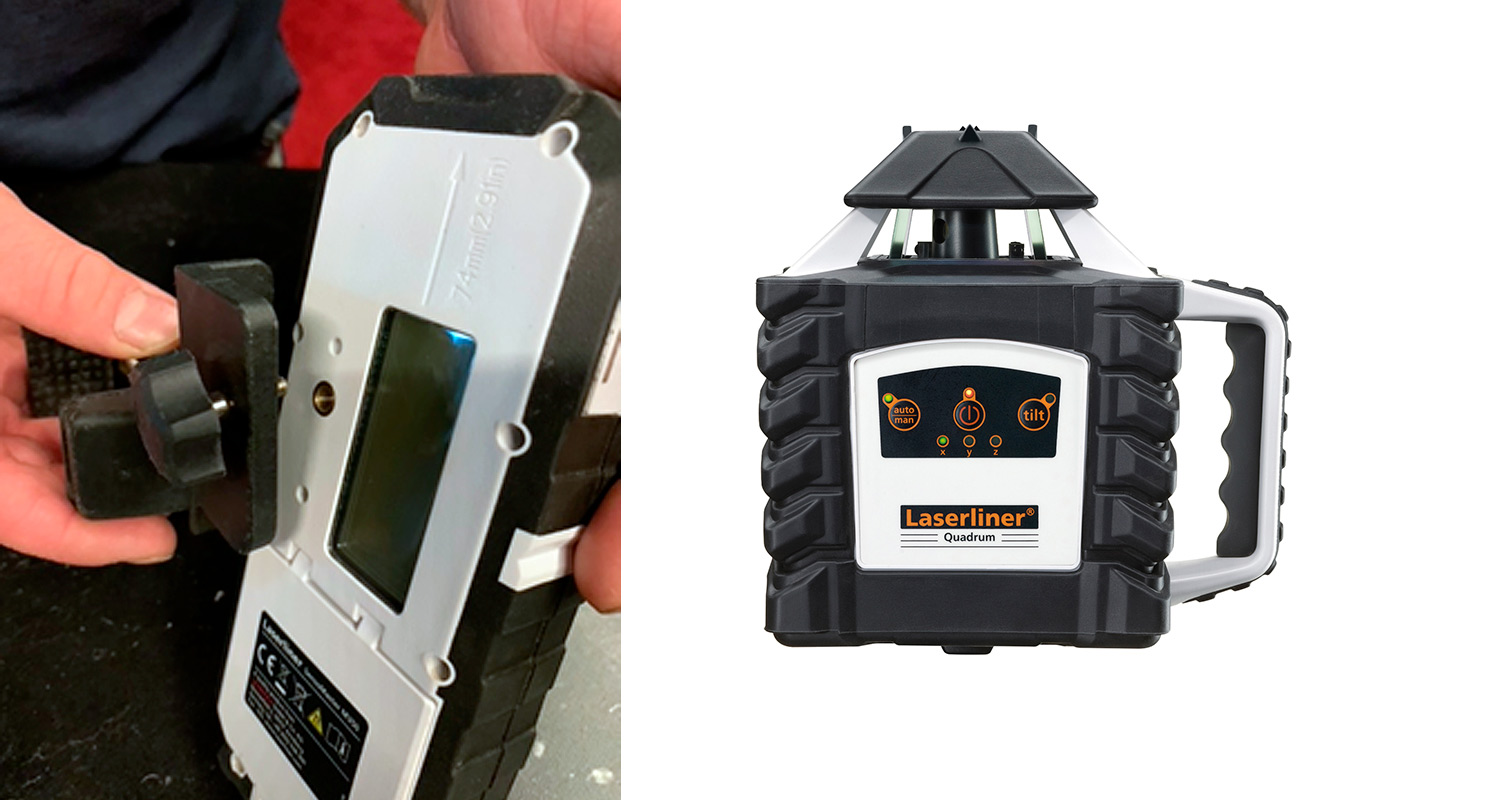 Laserliner pyörivä laser mallia Quadrum M350 S testissä rakennusalan ammattilaisella, tuote myynnissä K-Raudassa