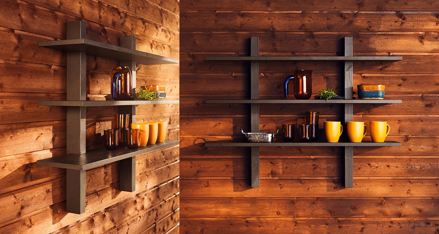 diy tumma ja pelkistetty puuhylly seinälle, materiaalit löydät K-Raudasta