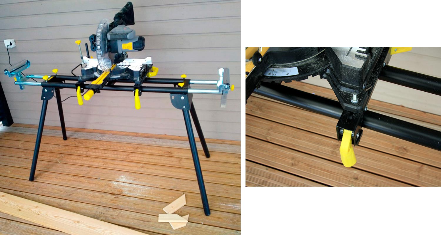 FXA-merkin katkaisu- ja jiirisaha jalustassa kiinni