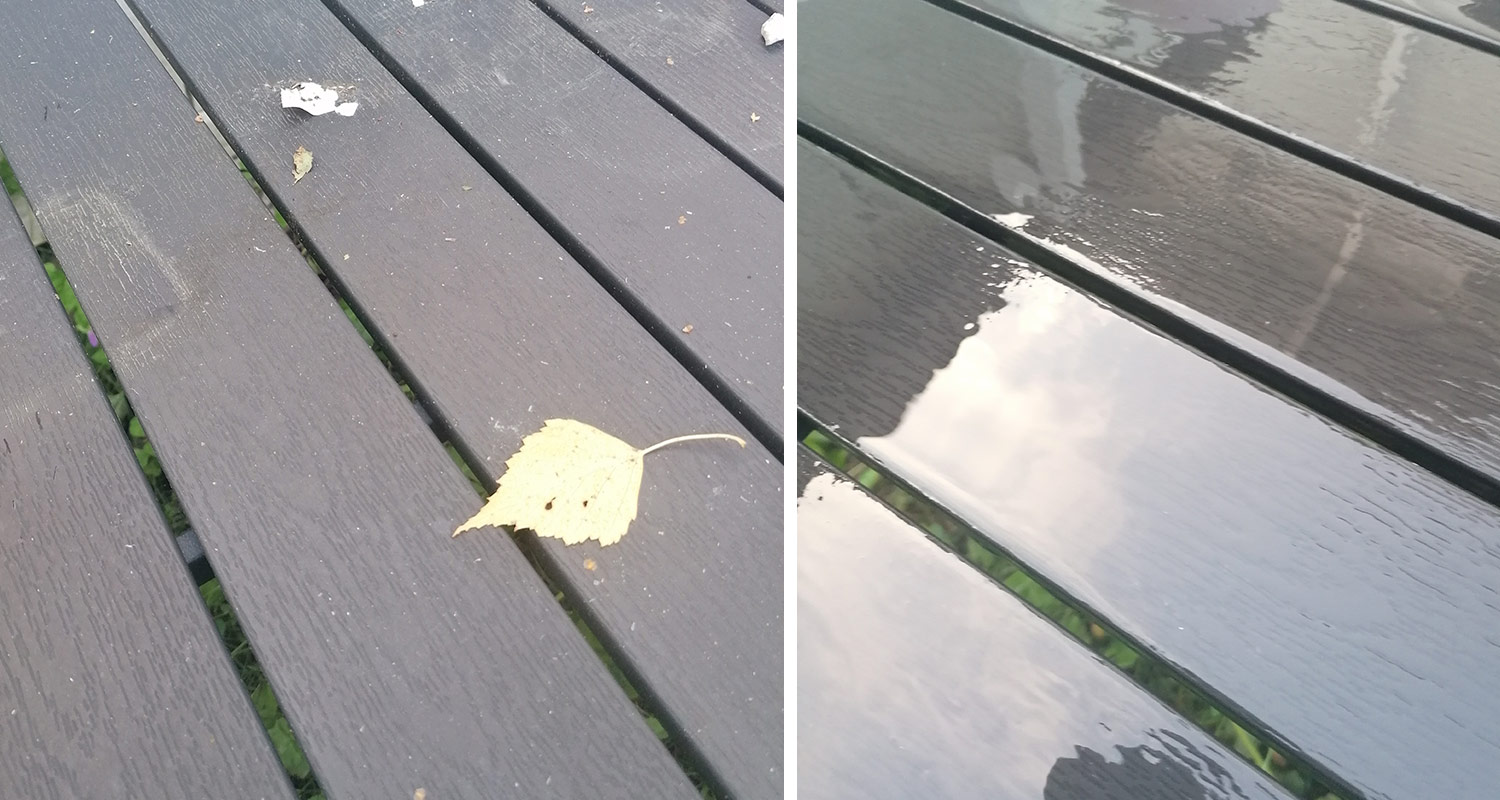 Terassin pesu Kärcherin painepesurilla ennen ja jälkeen pesun