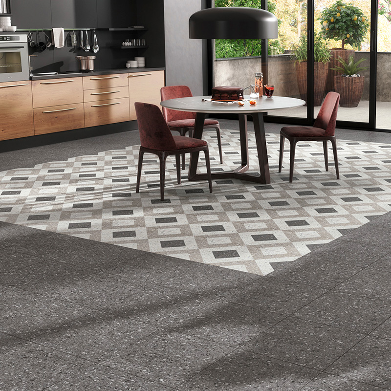 Avokeittiössä harmaa lattia