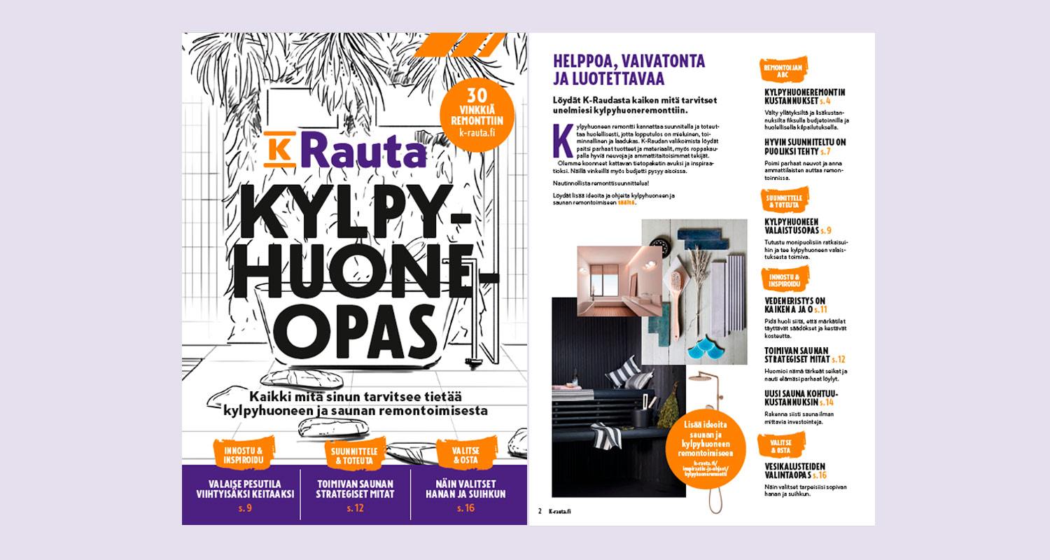 K-Raudan Kylpyhuoneoppaan kansi ja 1. sisäsivu