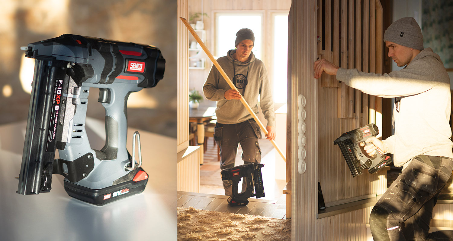 Ammattilaisella testissä Senco Fusion F-18XP -viimeistelynaulaulain, tuote K-Raudan valikoimista 