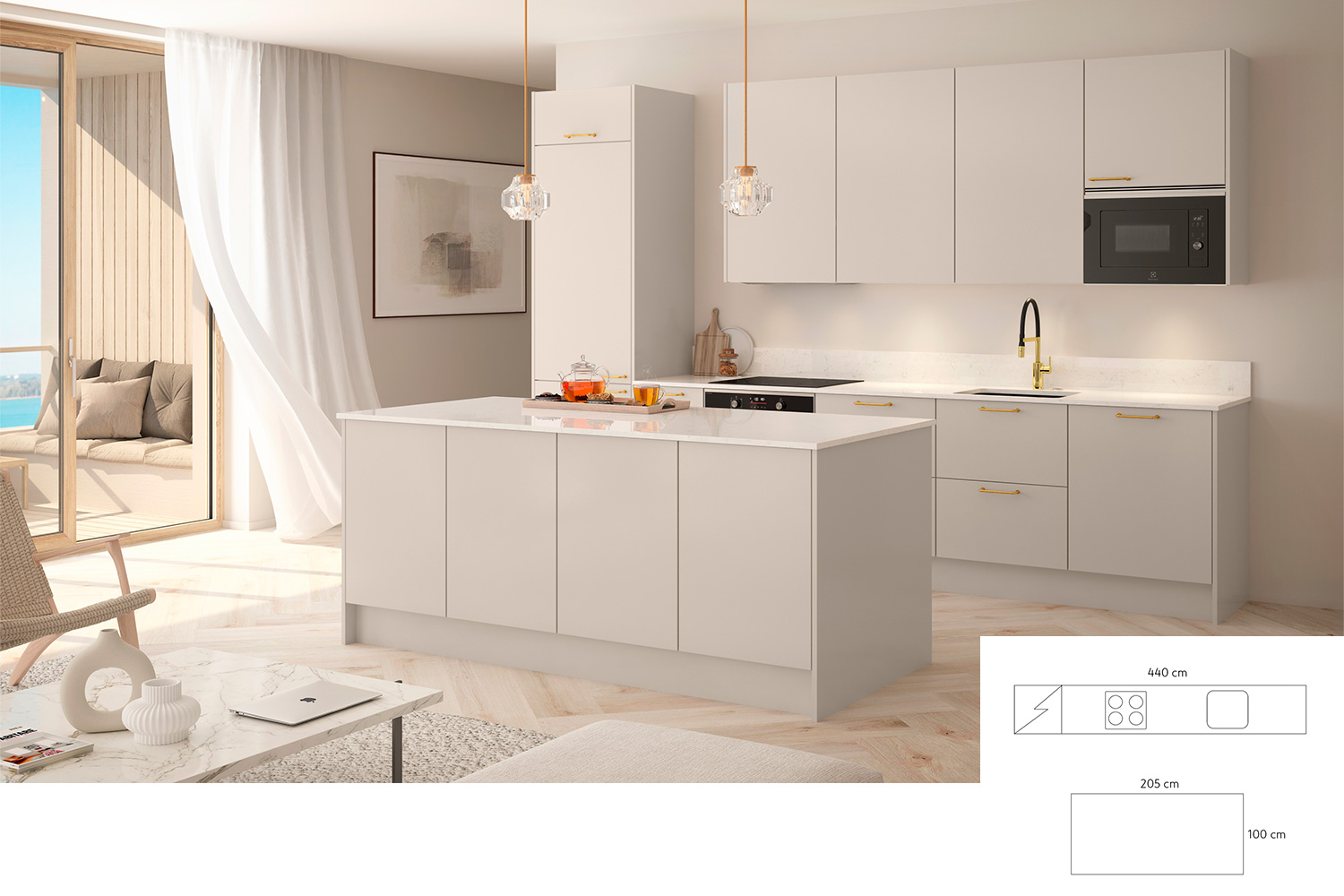 Kuvassa Cello-keittiöiden Käpylä ovimallillinen keittiö.