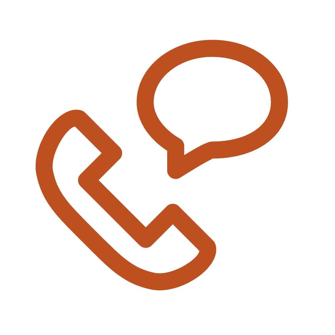 Oranssi puhelinluuri ja puhekupla -ikoni valkoisella taustalla