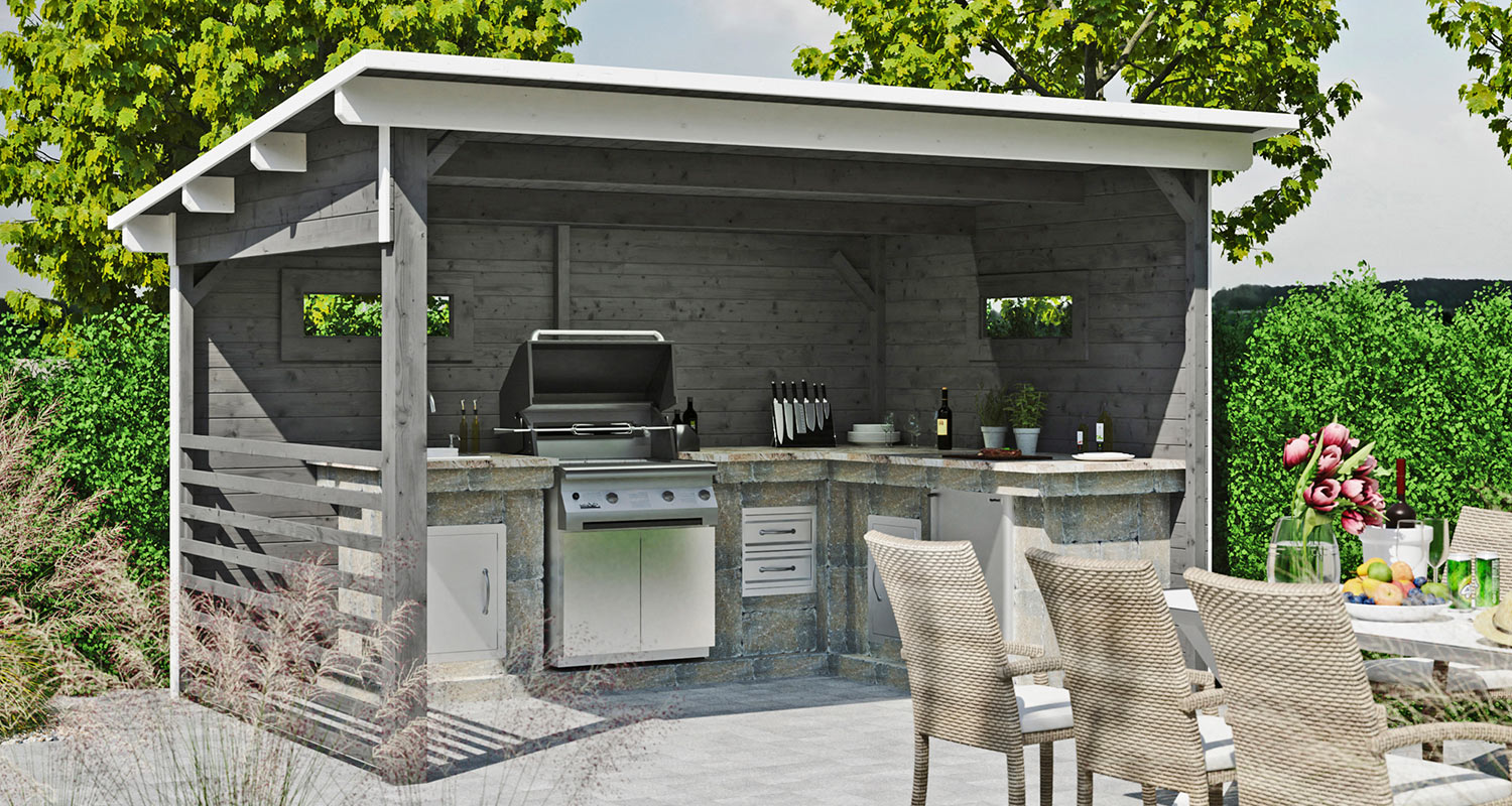 Piharakennuksen valinta. Kuvassa Cello Vimmerby -katos, maalattu harmaa, 9,3 m².