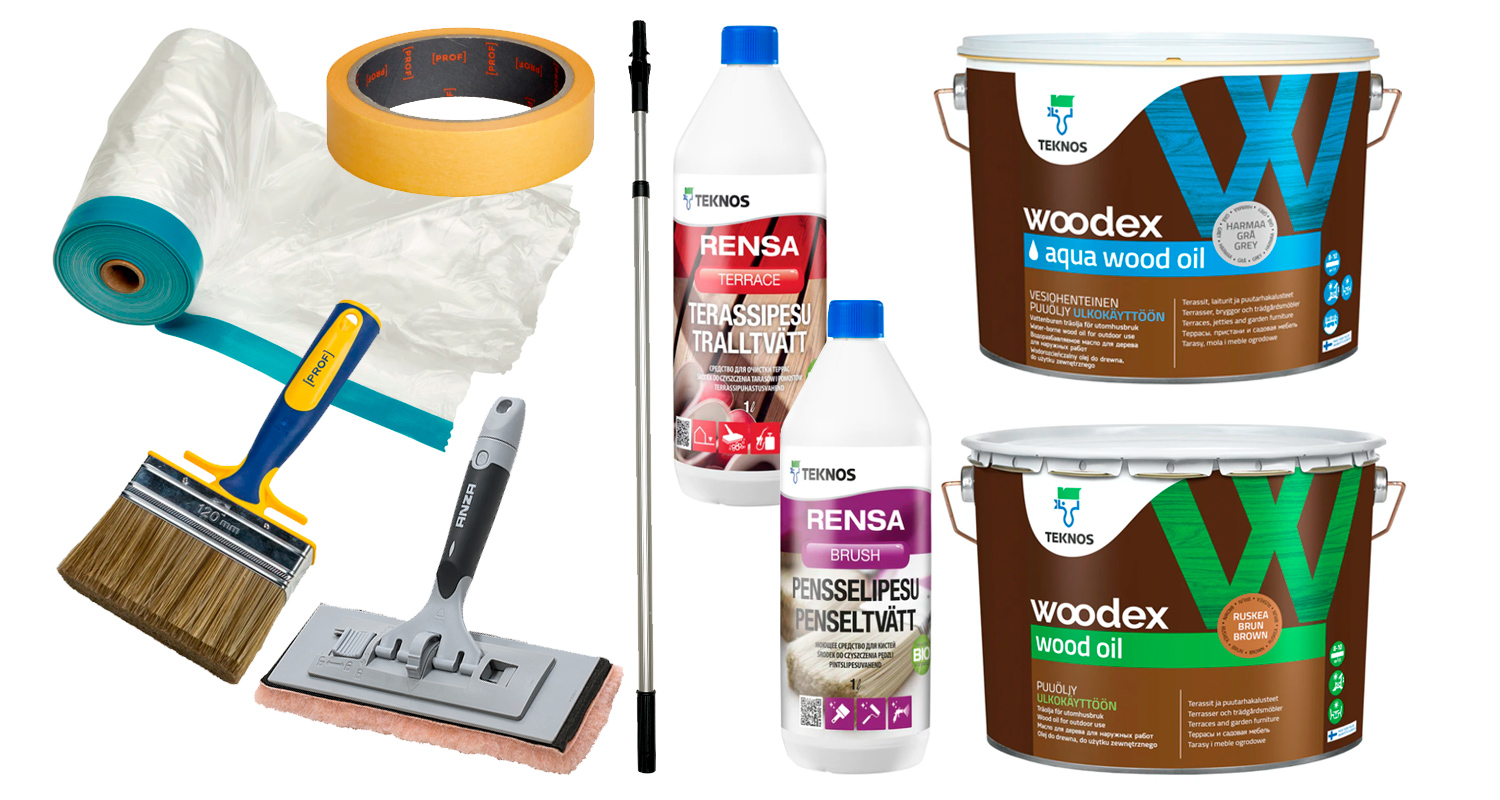 Terassin öljyämiseen tarvikkeet