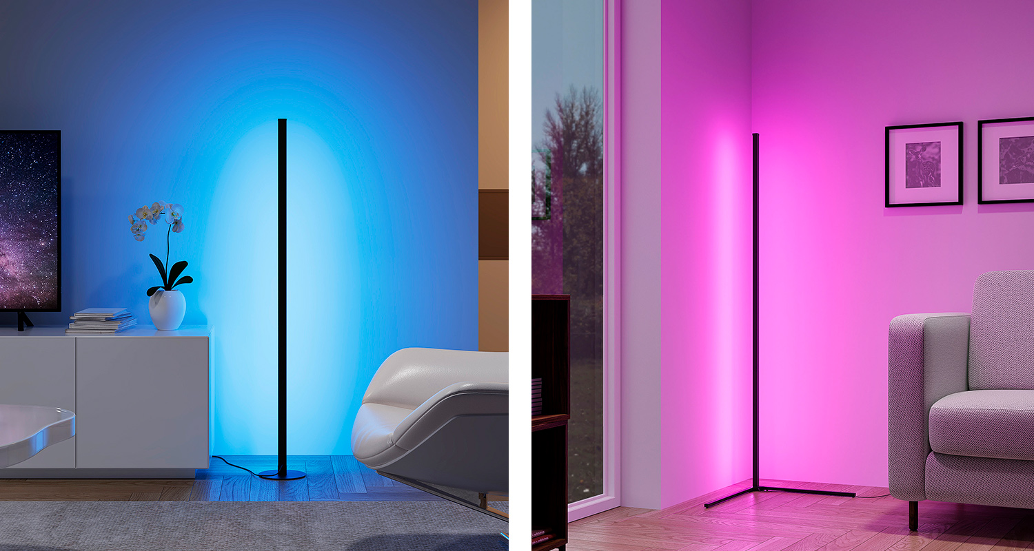 Kuvassa gaming-valaistus lattiavalaisimilla toteutettuna. Kuvassa Trio Tendo sekä Trio Level.