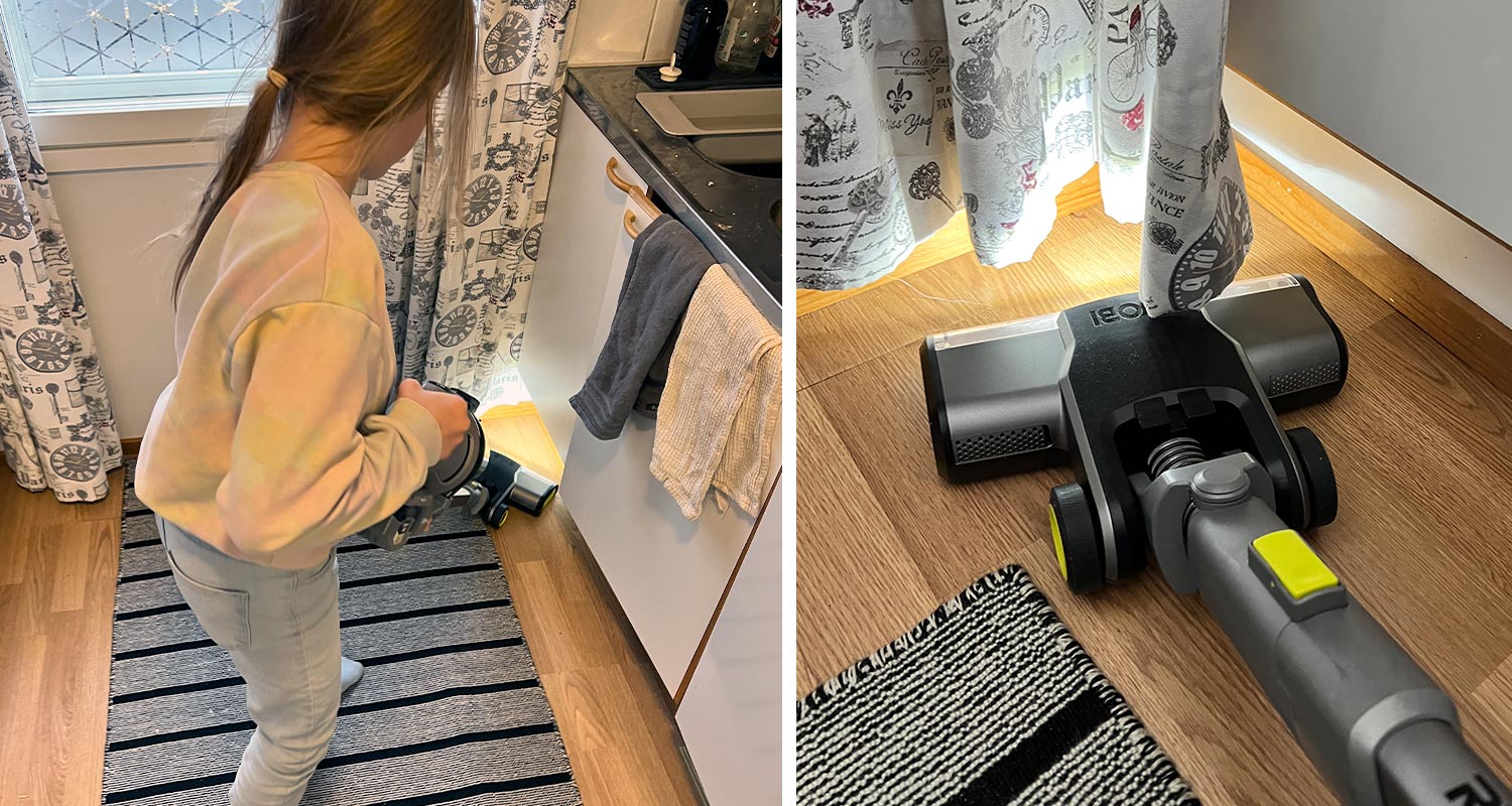 Ryobin varsi-imuria testattiin lasten toimesta.