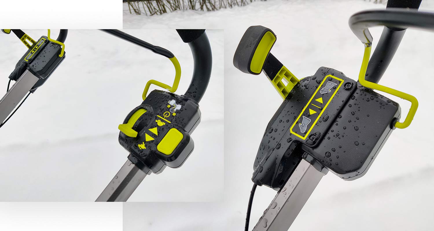 Ryobi-lumilingon vivut työntöaisassa