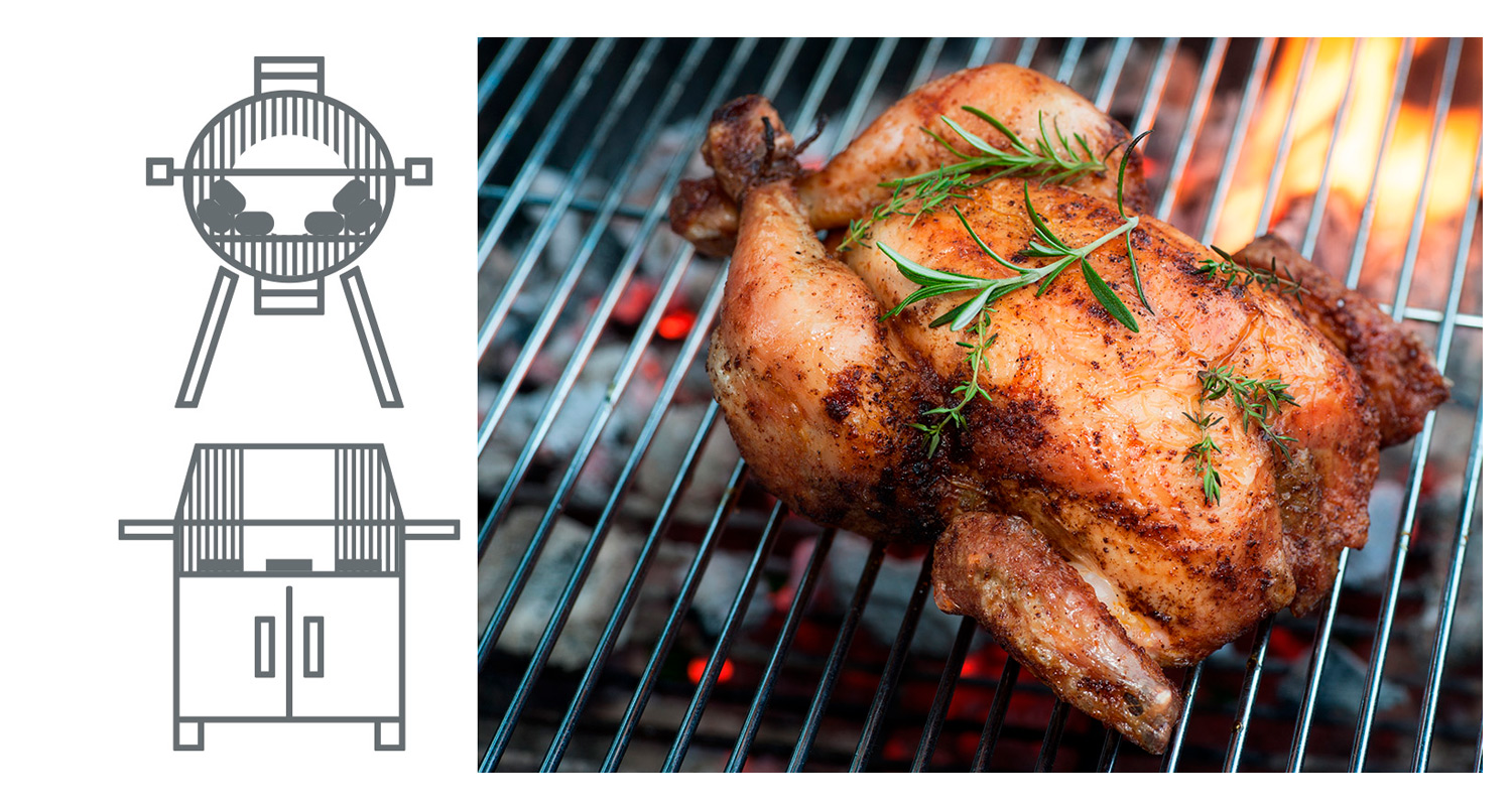 Vasemmalla harmaat grillipiirrokset, oikealla paahdettu rosmariinikana hiiligrillissä