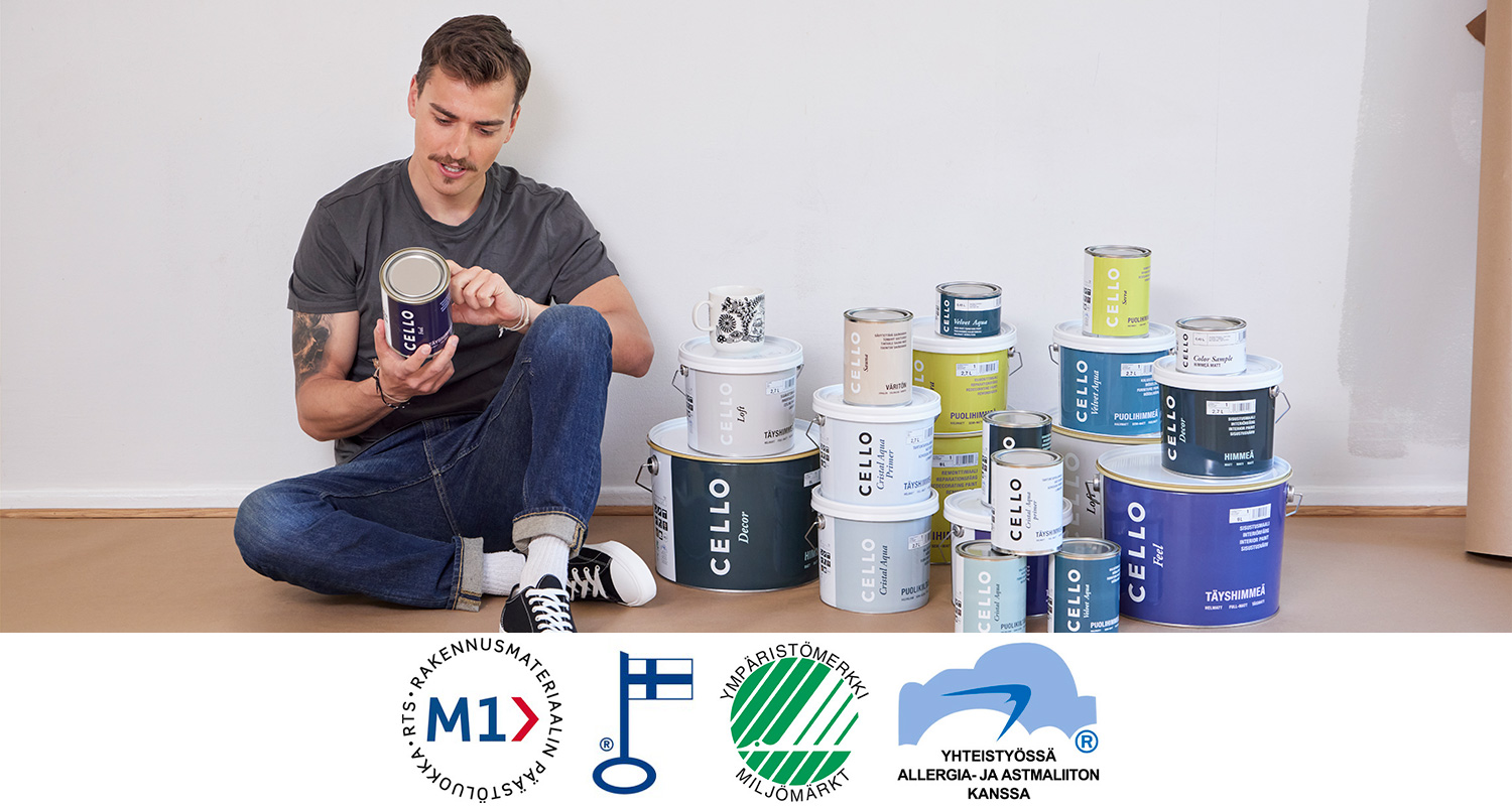 Mies tarkistaa Cello-maalien merkintöjä.