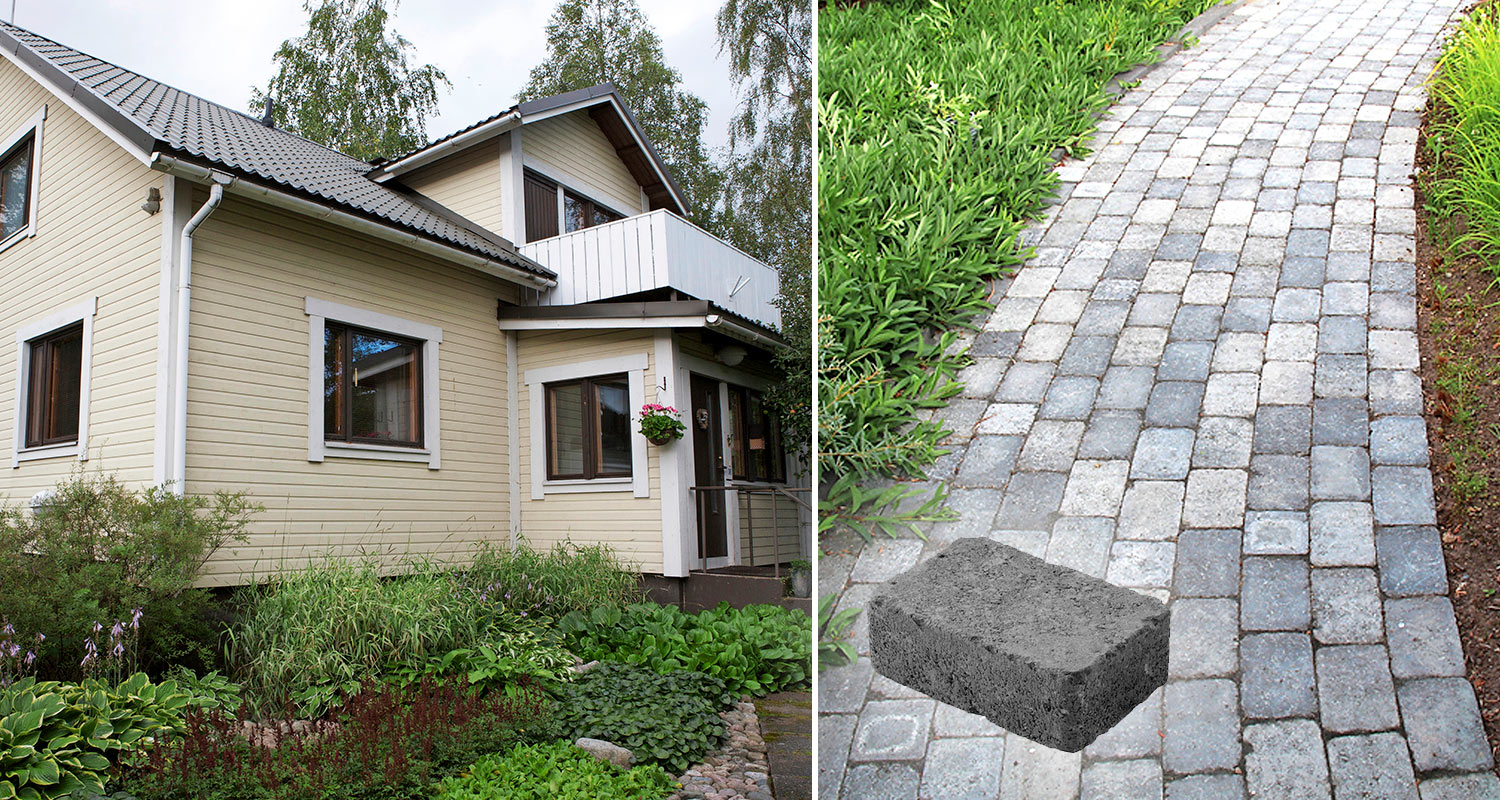 Patinoitunut pihakivi maalaistalon pihaan