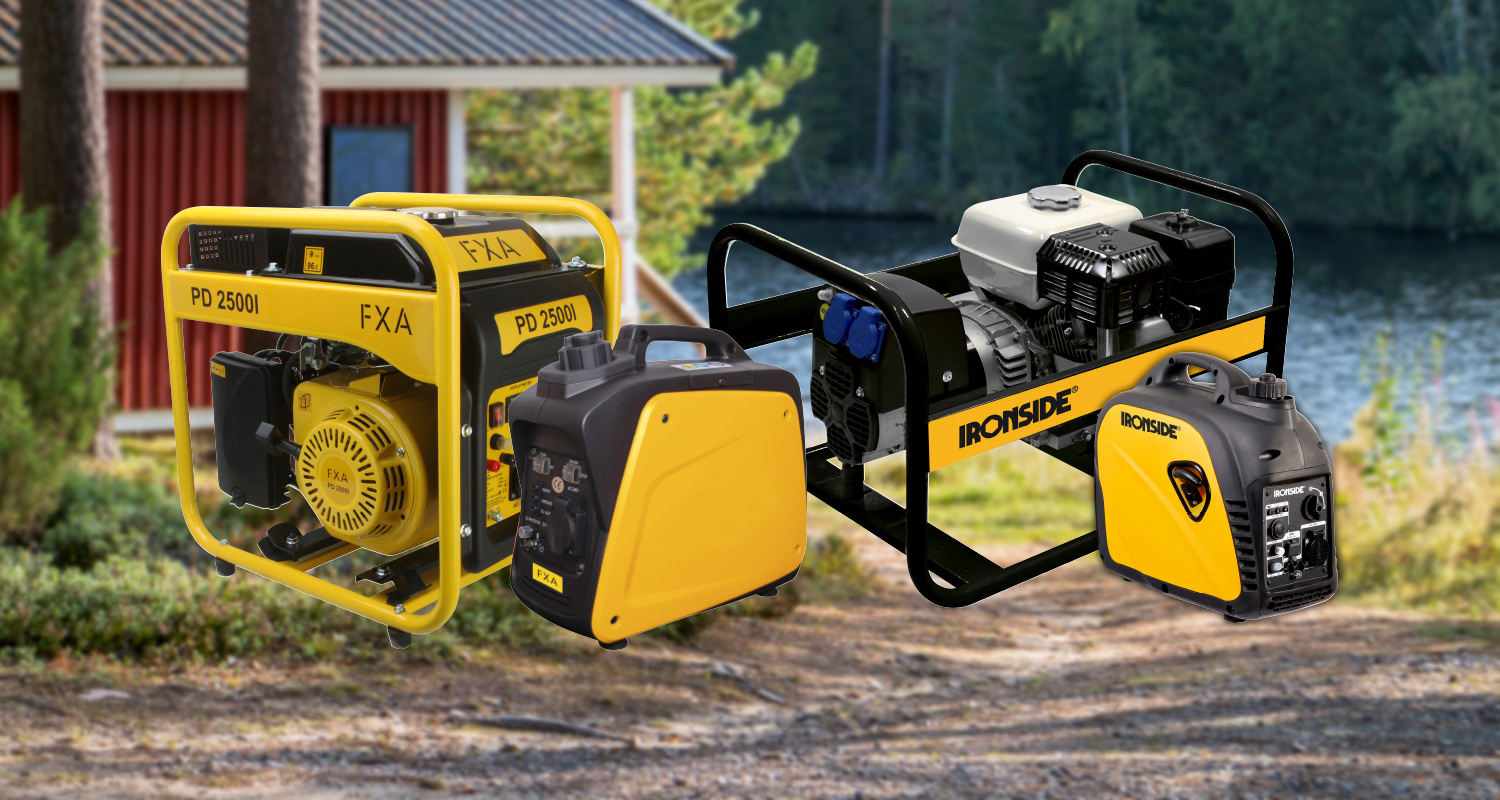 Neljä erilaista aggregaattia kesämökin takana.