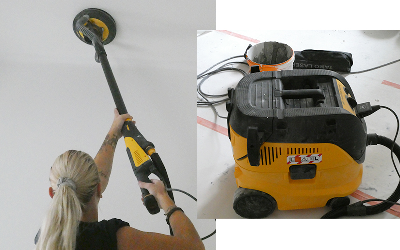 Katon hionta käynnissä työmaalla Mirka Leros varsihiomakoneella