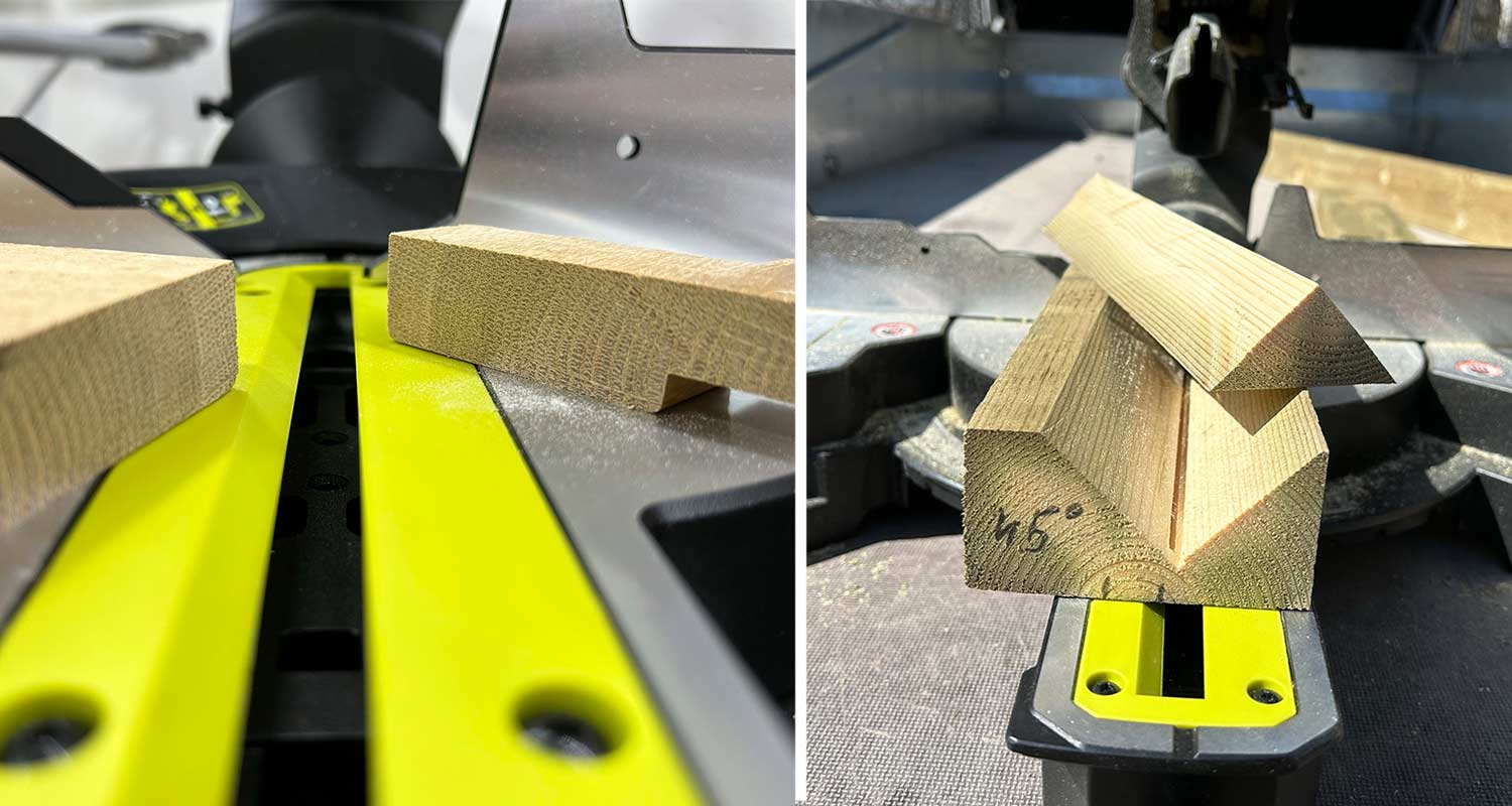 Katkaisujälki katkaisu- ja jiirisaha Ryobi RMS18254X-0 18V ONE+ HP  -koneella