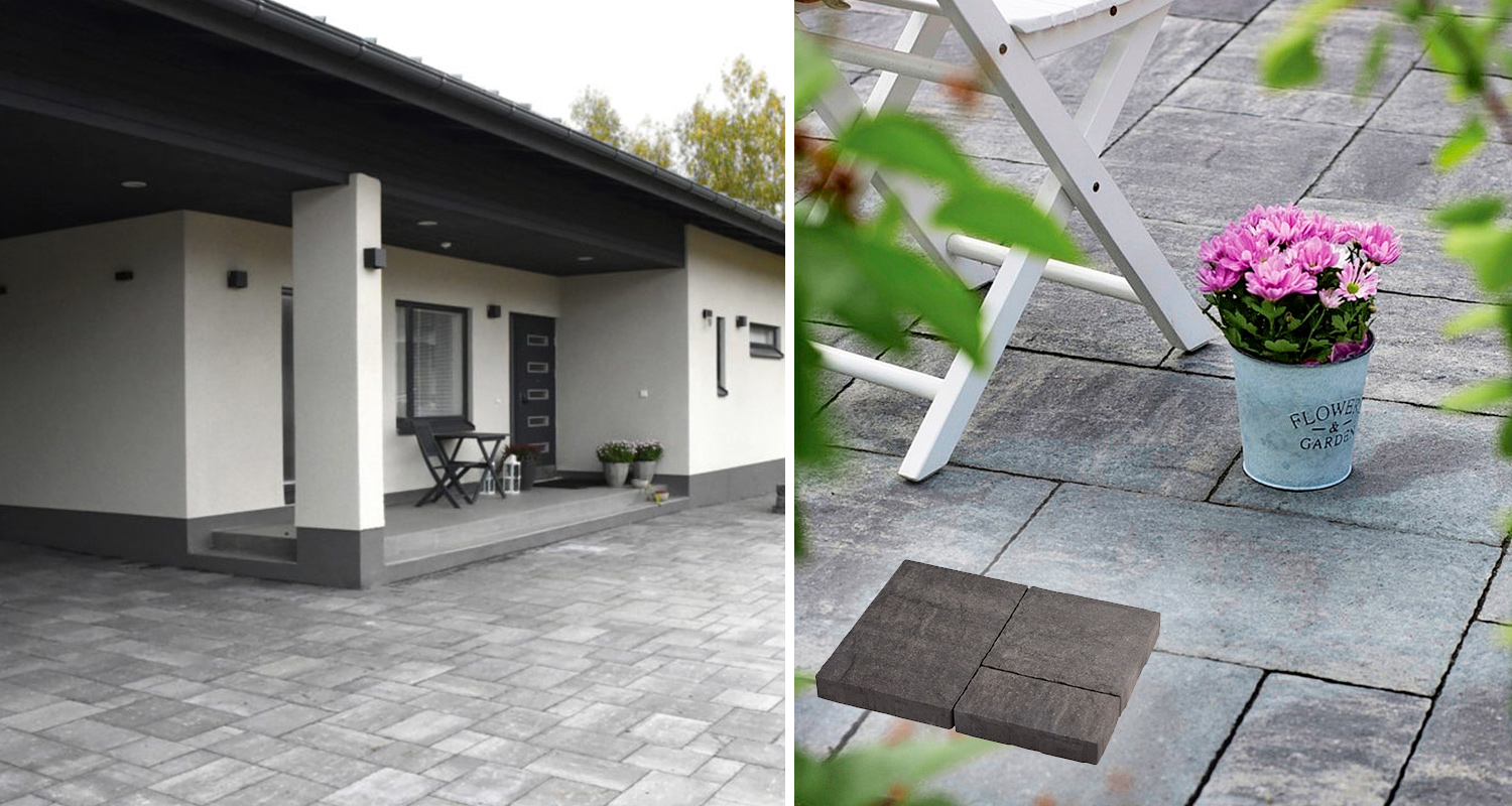 harmaa pihakiveys moderniin taloon