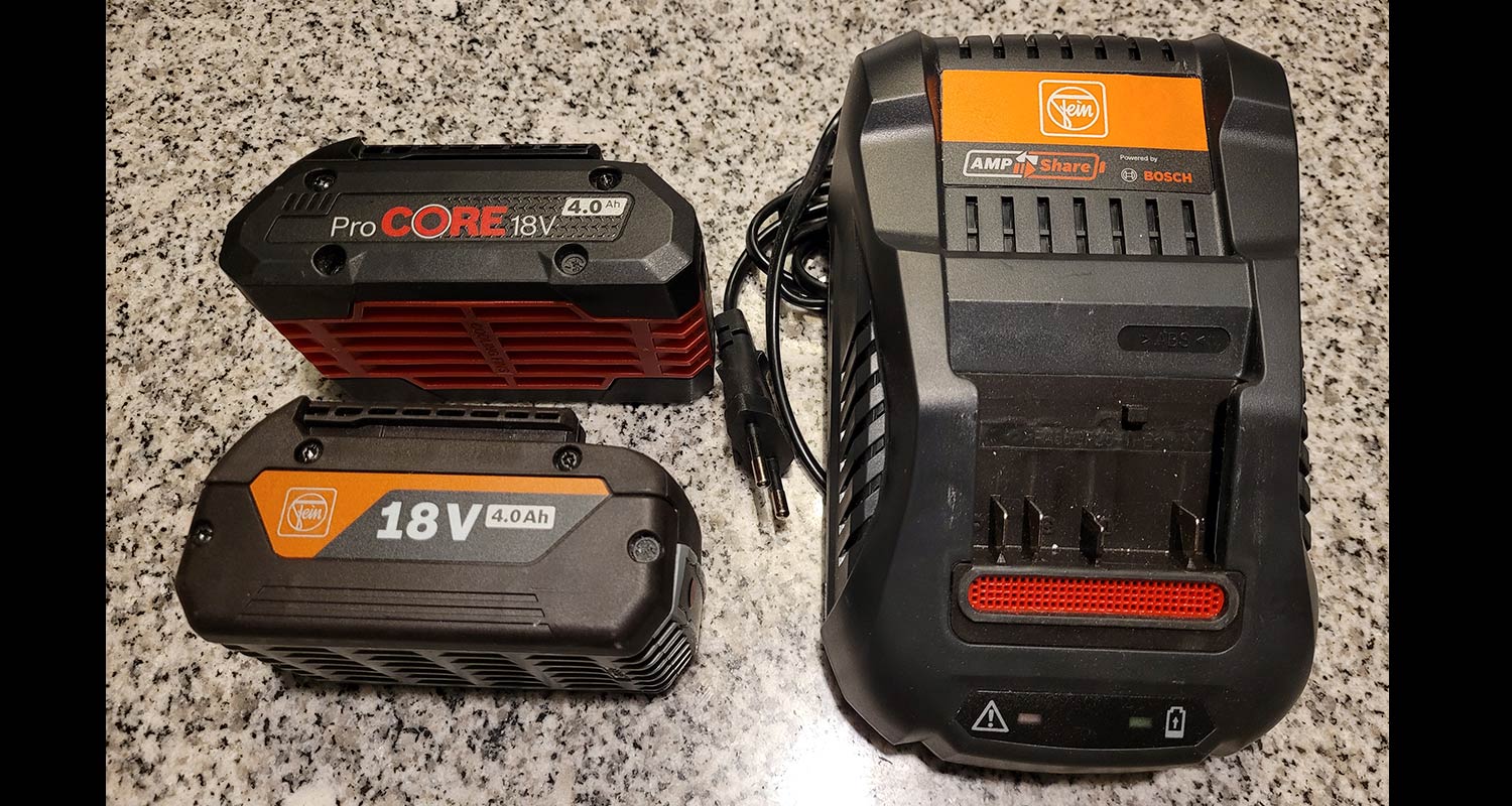 Kuvassa Pro Core 18V -akut ja latauslaite, myynnissä K-Raudassa