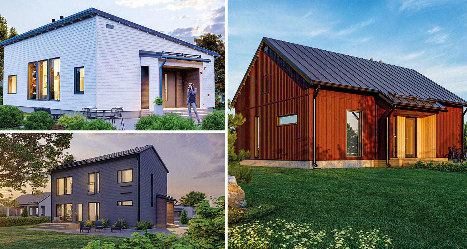  Valkoinen, harmaa ja punainen Ainoakoti Fiksu-malliston talomalli