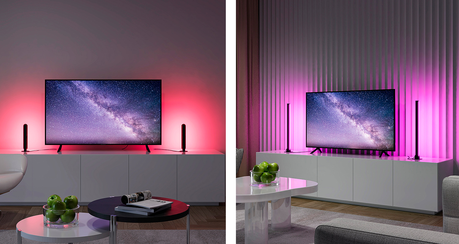 Gaming-valaistus pöytävalaisimilla toteutettuna. Kuvassa Trio Game - ja Trio Boy -pöytävalaisimet