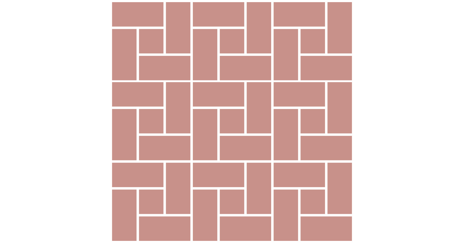 Vaaleanpunaruskeat laatat muodostavat korikuviomaisen ruudukon valkoisella taustalla