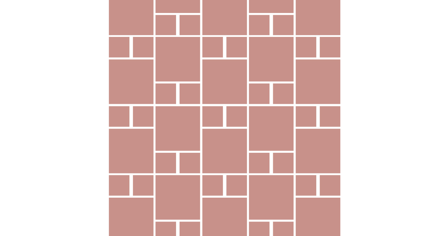 Toistuva valkoinen ruudukko jakaa savunpunaiset neliöt ja suorakulmiot tasaisesti