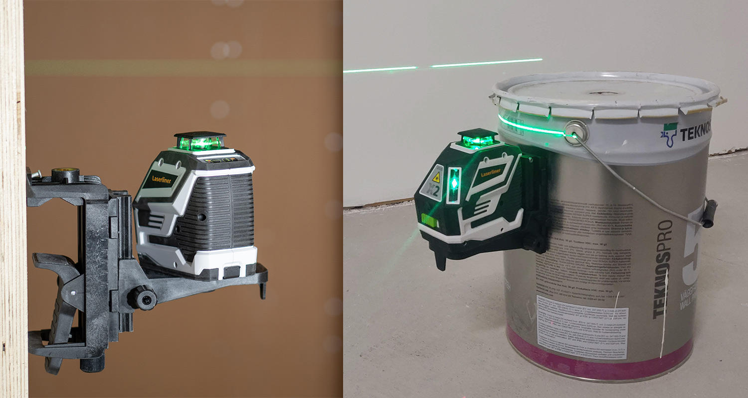 Tuotetesti linjalaser laserliner X2 Laser Pro maalipurkissa, tuote myynnissä K-Raudassa